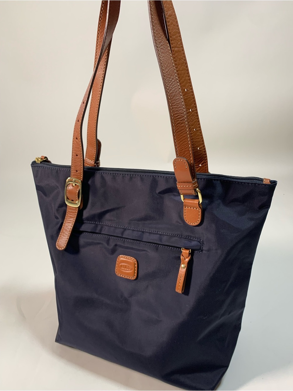 Bric's Navy Tote with Brown Leather Straps